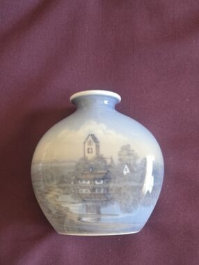 Royal Copenhagen Blue and White Scenic Porcelain Vase